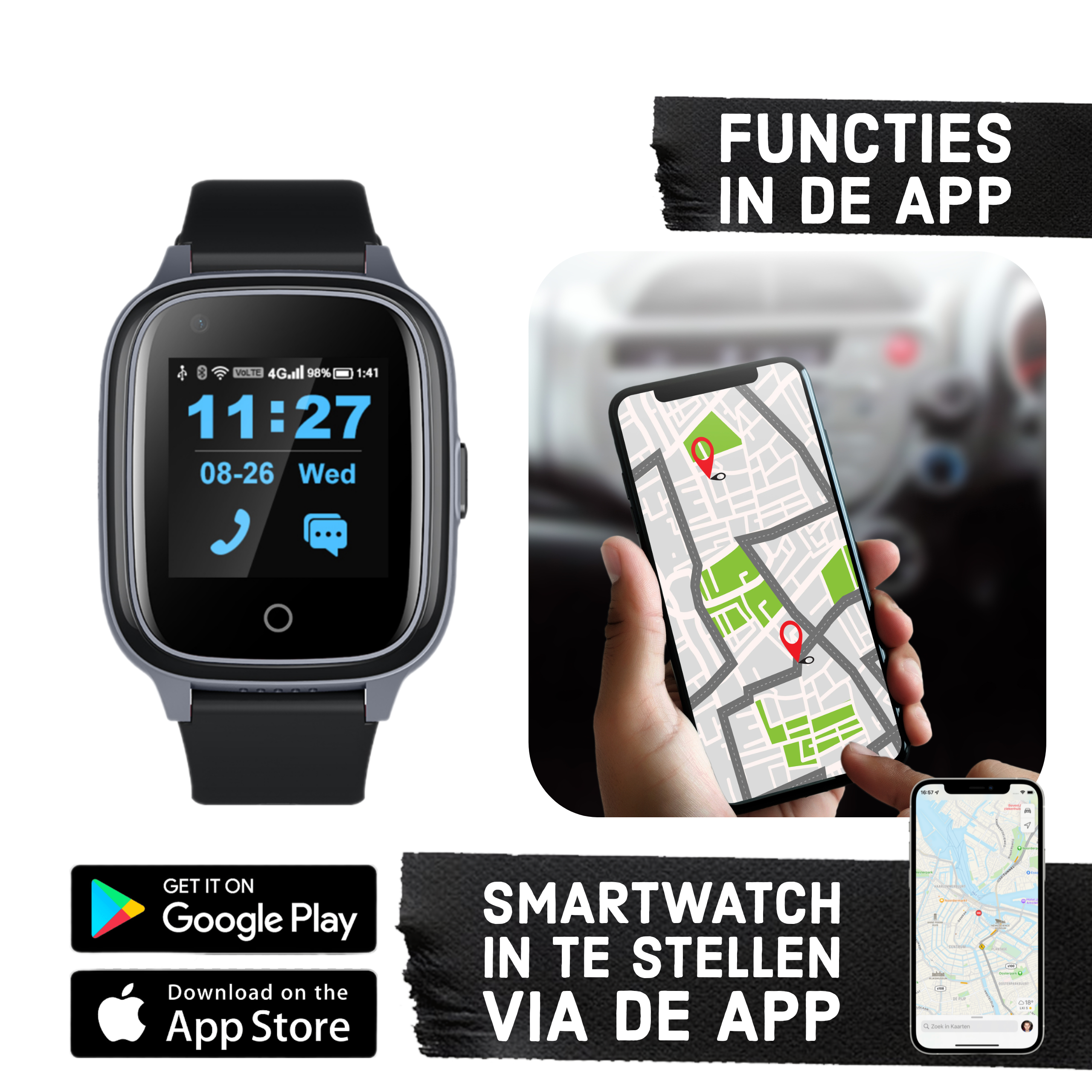 GPS Smartwatch WB32A - GPS Watch Senior - Smartwatch for the Elderly - Alarm Watch Elderly - GPS Watch Alzheimer - Fall Detection