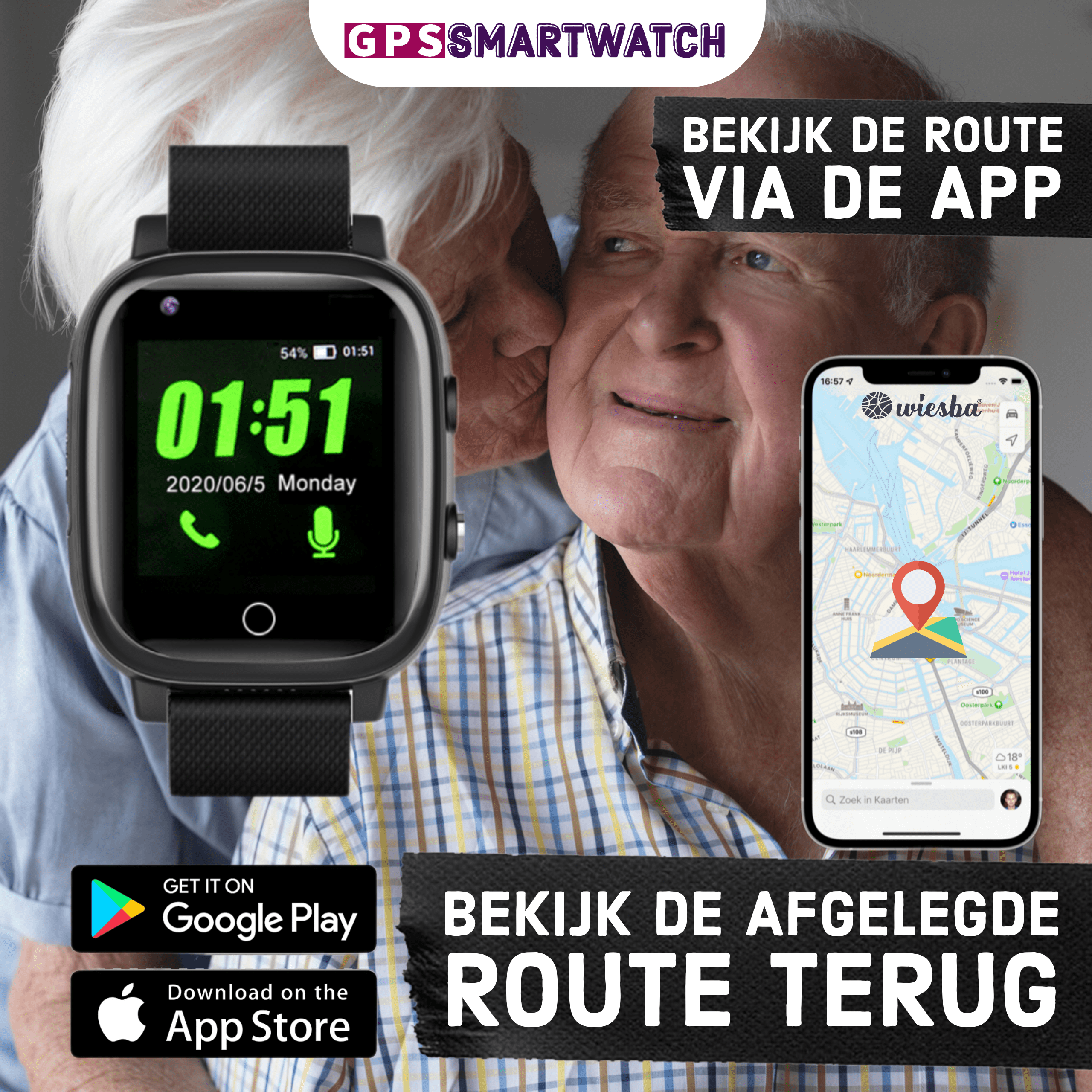 GPS Smartwatch WB5S - GPS Watch Senior - Smartwatch for the Elderly - Alarm Watch Elderly - GPS Watch Alzheimer - Fall Detection